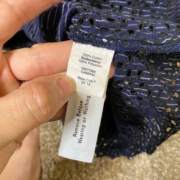 Madewell Eyelet-Hem Navy Striped Button Down Top - Picture 5 of 7